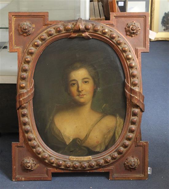 Follower of Jean Marc Nattier (1685-1766) Portrait of Duchesse de St Croix as Diana The Huntress painted to the oval 23.5 x 19in.
